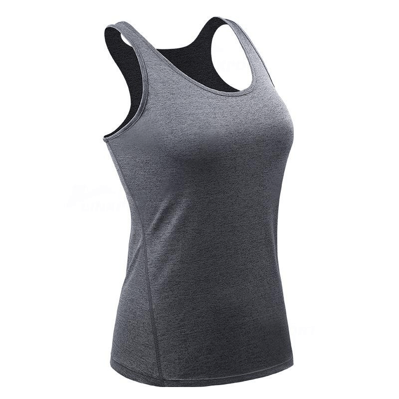 Women's quick dry sleeveless running top in gray, made of polyester and spandex, ideal for cycling, tennis, and dance.